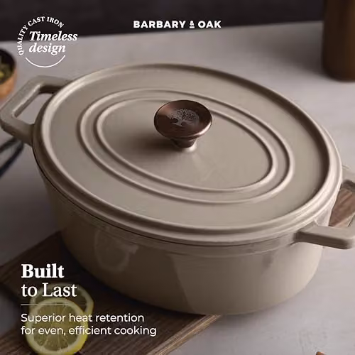 Barbary & Oak Nattura Oval Cast Iron Casserole with Enamel Interior and Self Basting Lid, 4.3 l, Cashmere – 3