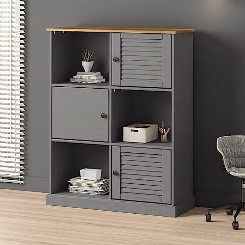 vidaXL VIGO Bookcase in Grey Solid Wood Pine and Metal, W/D/H: 90 x 35 x 114.5 cm – 2