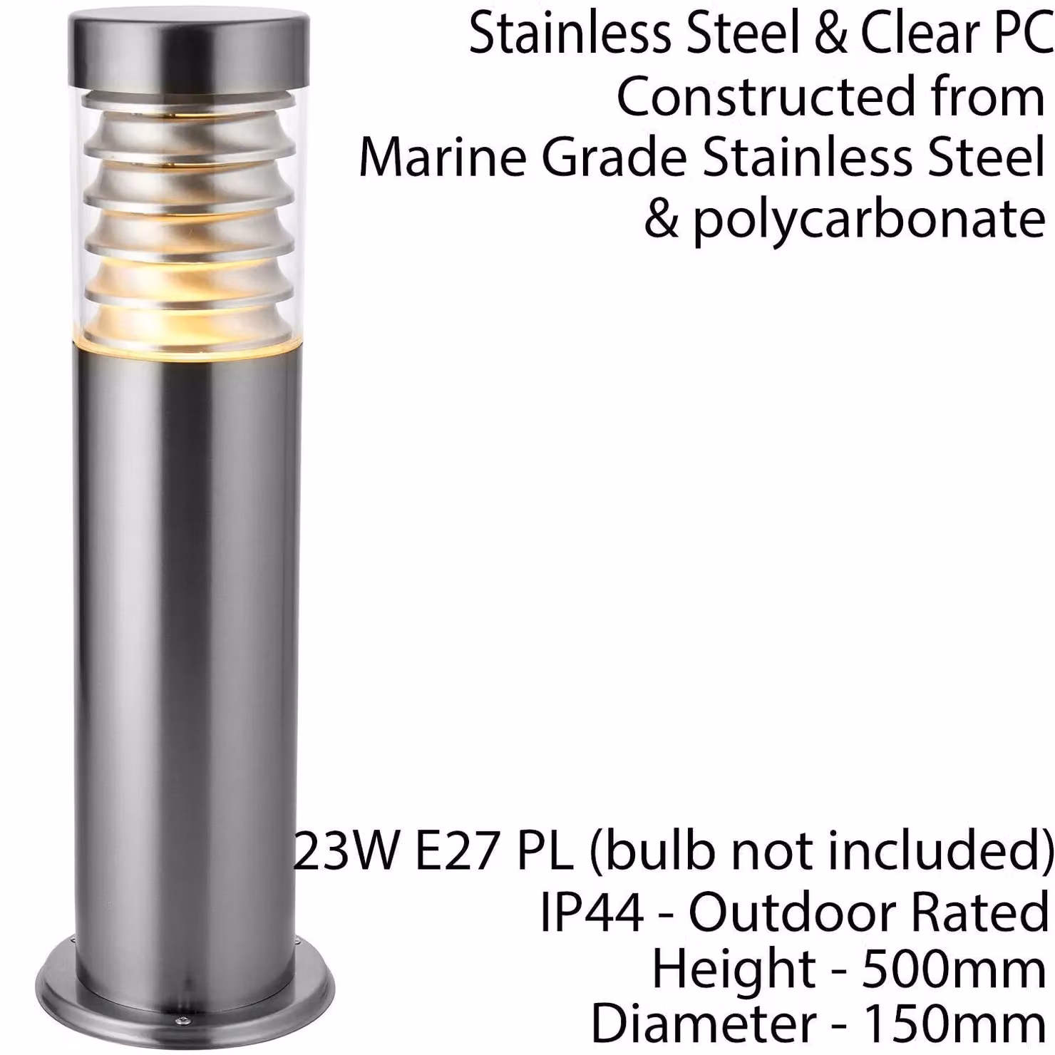 Loops 4 Pack Silver Stainless Steel IP44 Outdoor Bollard Lights for Garden and Terrace – 3