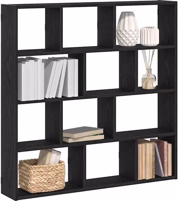 Berkfield Home Wall Mounted 12 Compartment Cube Shelf in Black Matt Engineered Wood