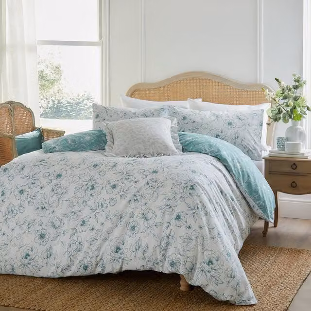 Make it a Home Reversible Blue Floral Cotton Duvet Cover Set, W/D/H: 200 x 180 x 90 cm