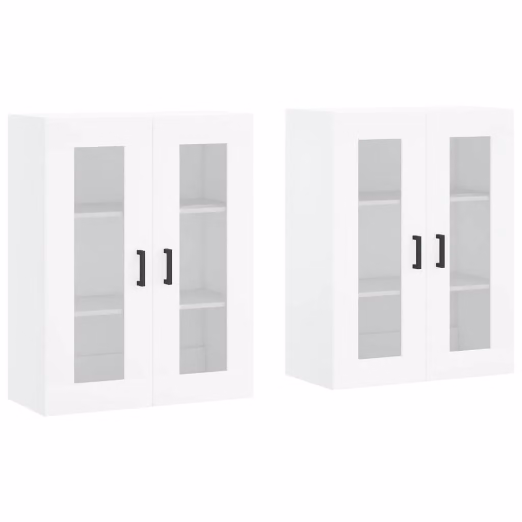 Berkfield Home Set of 2 White Modern Wall Mounted Cabinets with Glass Doors and Internal Shelves – 2