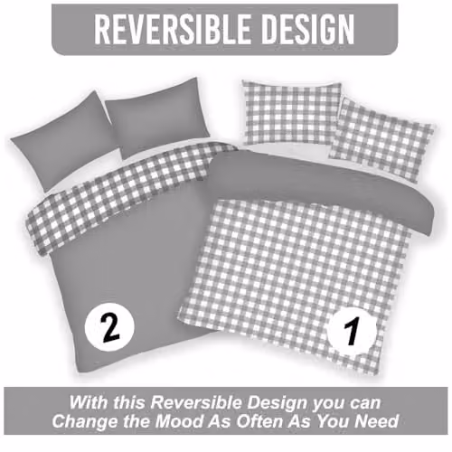 GC Gaveno Cavailia Gingham Check Microfibre Duvet Cover Set in Grey, King Size, W: 230 cm x D: 220 cm with Pillowcases – 2