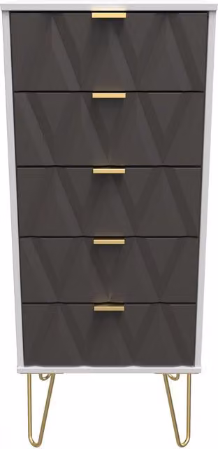 Ready Assembled 2 U Dallas 5 Drawer Tall Bedside in Dark Grey and Gold – 1