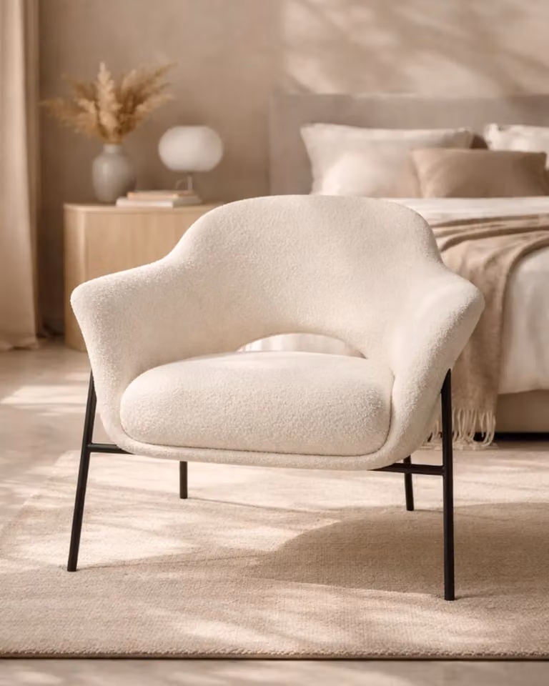 Tommy Franks Arteta Accent Chair in White Polar Boucle with Black Metal Frame