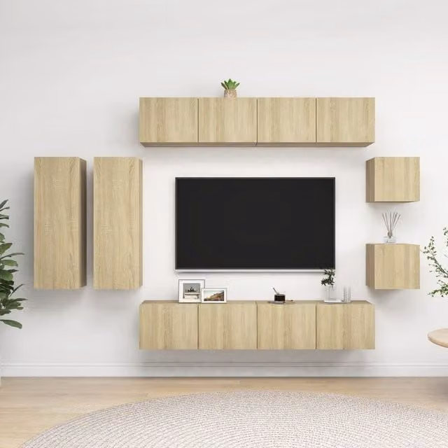 Berkfield Home 8 Piece Modern TV Cabinet Set in Sonoma Oak and Brown Engineered Wood