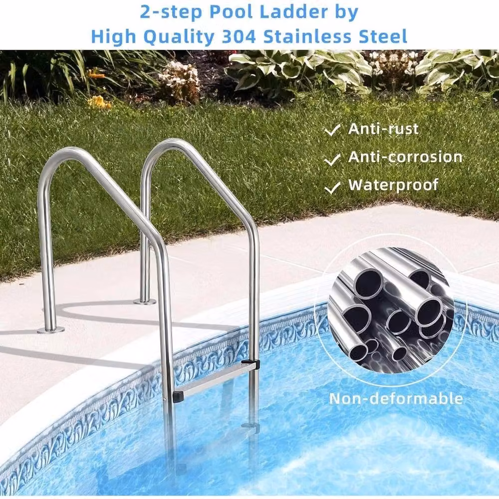 VOGREX 2-Step In-Ground Non-Slip Stainless Steel Ladder in Silver – 2
