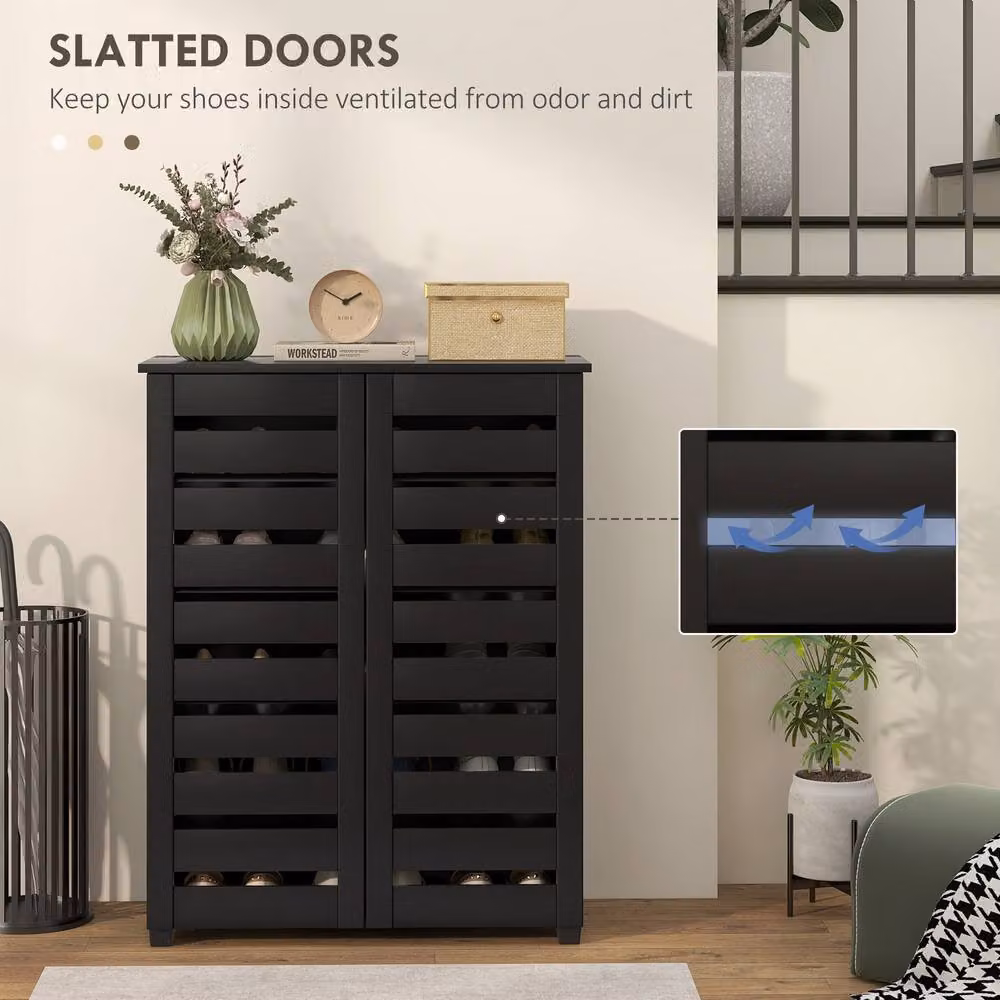 HOMCOM Black Shoe Storage Cabinet with Hinged Doors and Internal Shelves for 15 Pairs of Shoes – 5