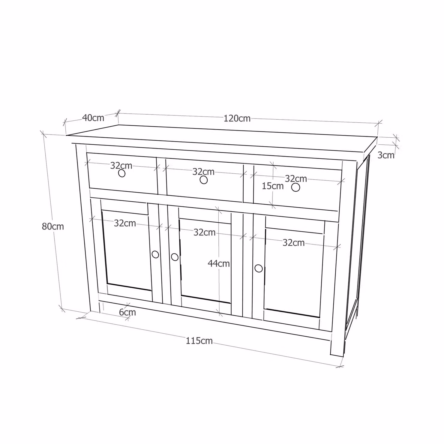 Cabinet Bits Trivento 3 Door 3 Drawer Sideboard in Light Brown Wood and MDF – 2