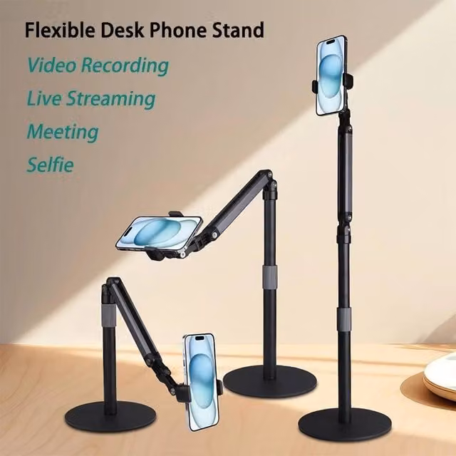 VOGREX Metal Long Arm Adjustable Phone and Tablet Holder in Black – 1