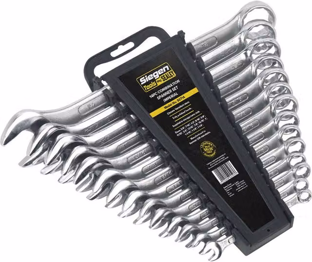 Loops 14pc Slim Handled Combination Spanner Set in Silver and Multicolour Chrome Vanadium Steel