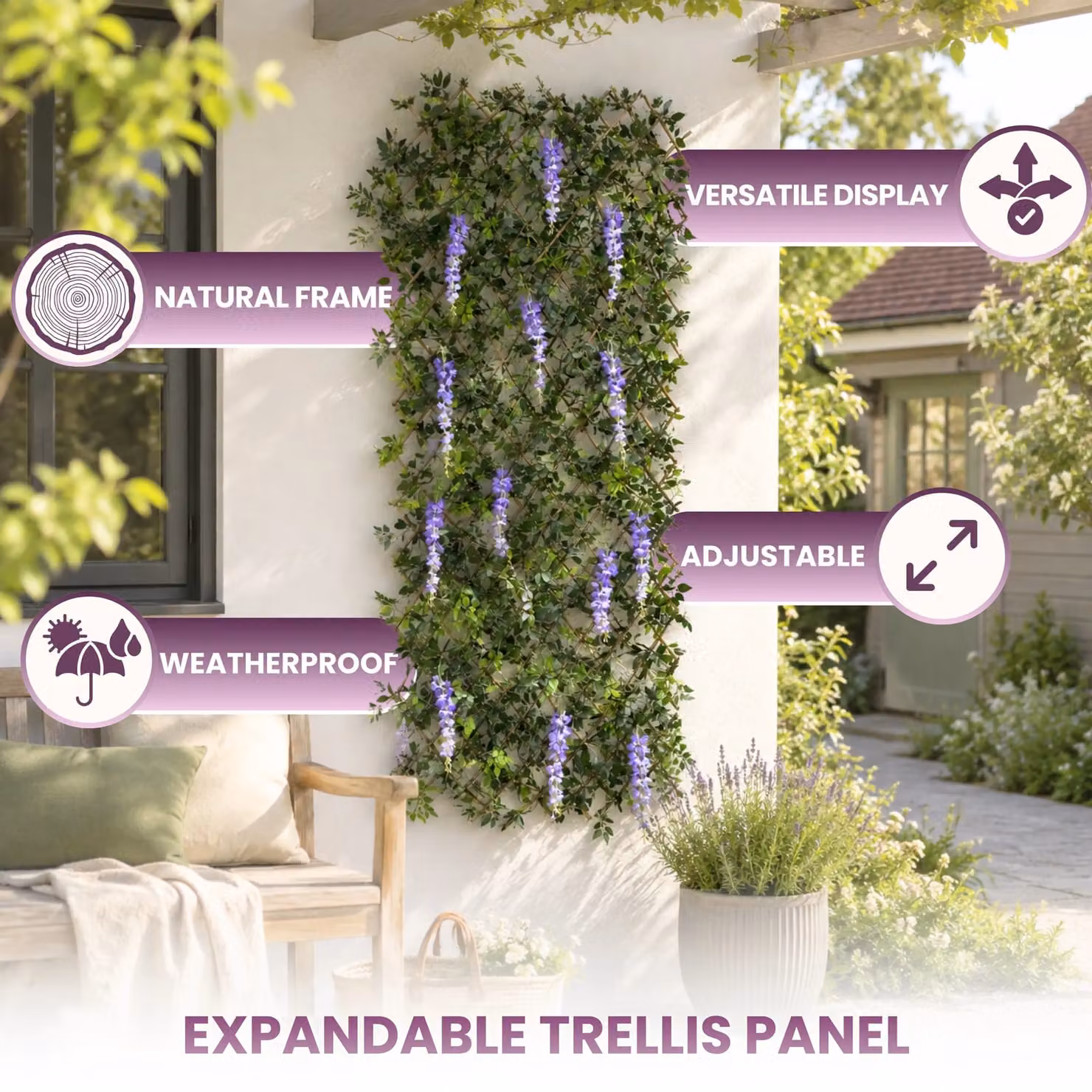 Marco Paul Artificial Wisteria Woven Willow Trellis Garden Privacy Screen in Green and Purple, W/H: 60 x 180 cm – 4