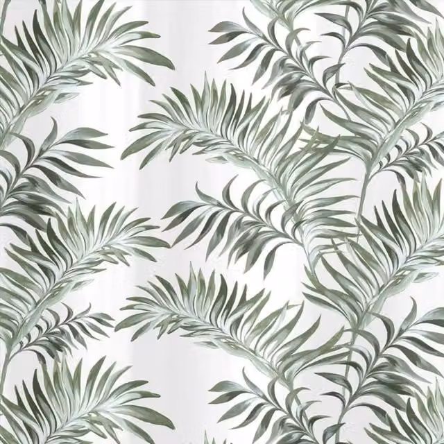 HomeSpace Direct White Leaf Floral Waterproof PEVA Shower Curtain