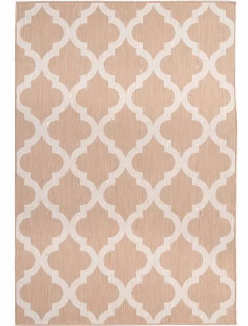 Ecology Collection Moroccan Striped Outdoor Rug in Beige and Brown, Width: 140 cm