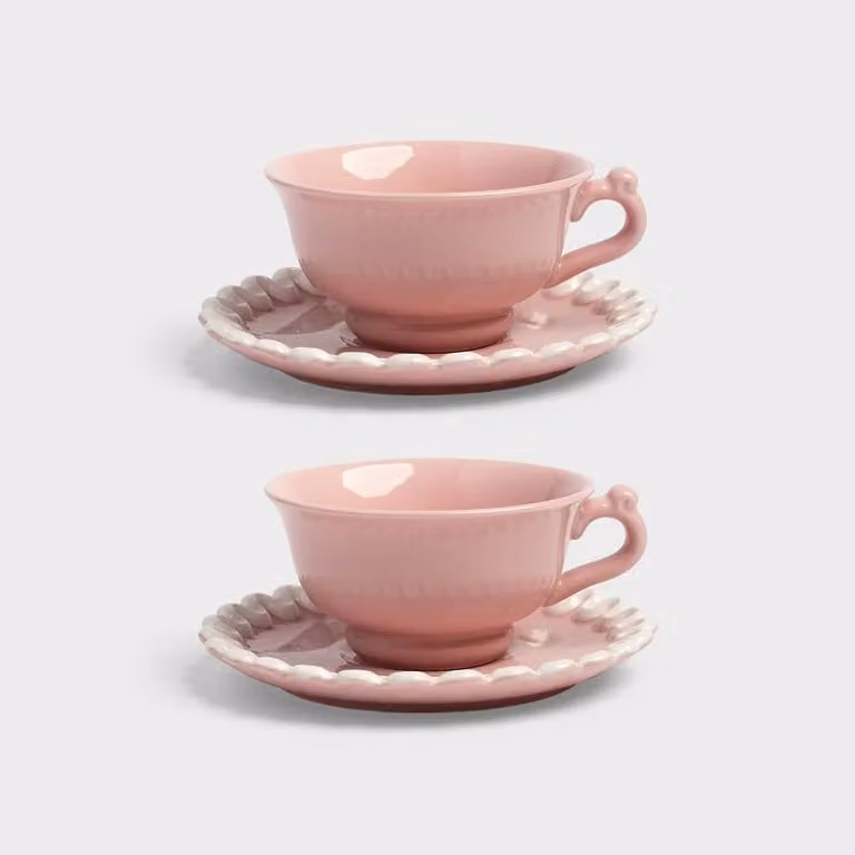 &Klevering Whip Pink Stoneware Cup and Saucer Set of 2