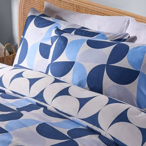 OHS Moroccan Abstract Microfibre Double Duvet Cover and Pillowcase Set in Blue, W/D/H: 200 x 200 x 140 cm – 2