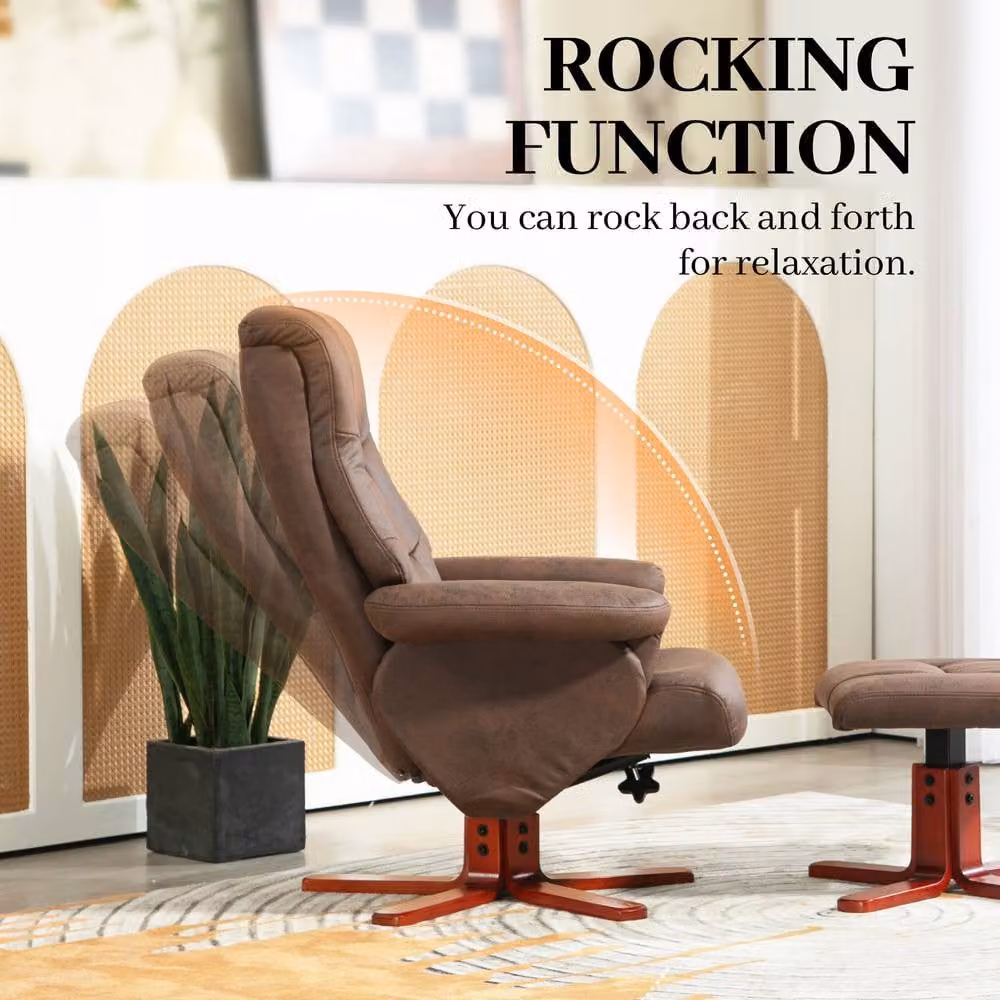 STILVORA Manual Recline Recliner Chair and Footstool Set in Brown – 6