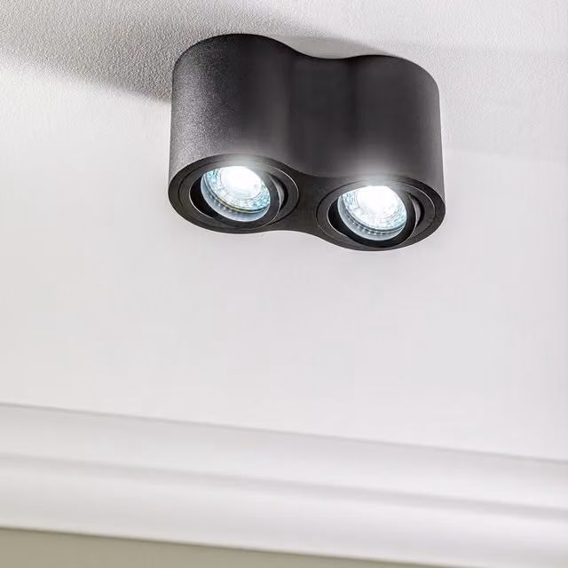 CGC SASHA Black Twin Curved Ceiling Duo Down Spotlights in Aluminium and Glass