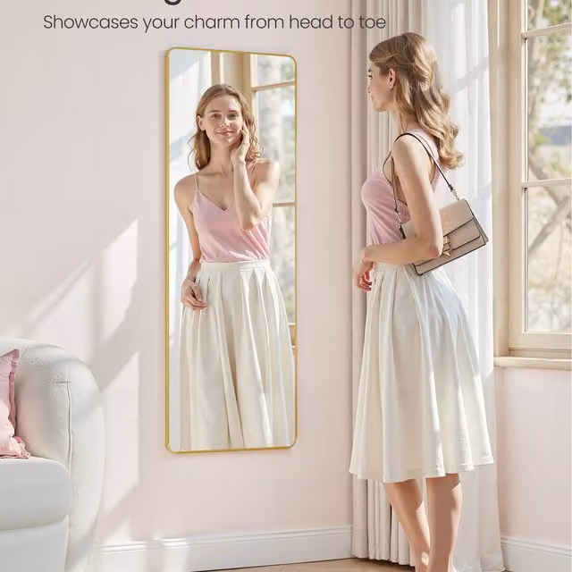 SONGMICS Rectangular Full Length Hanging Mirror in Gold, W: 40 cm, H: 120 cm