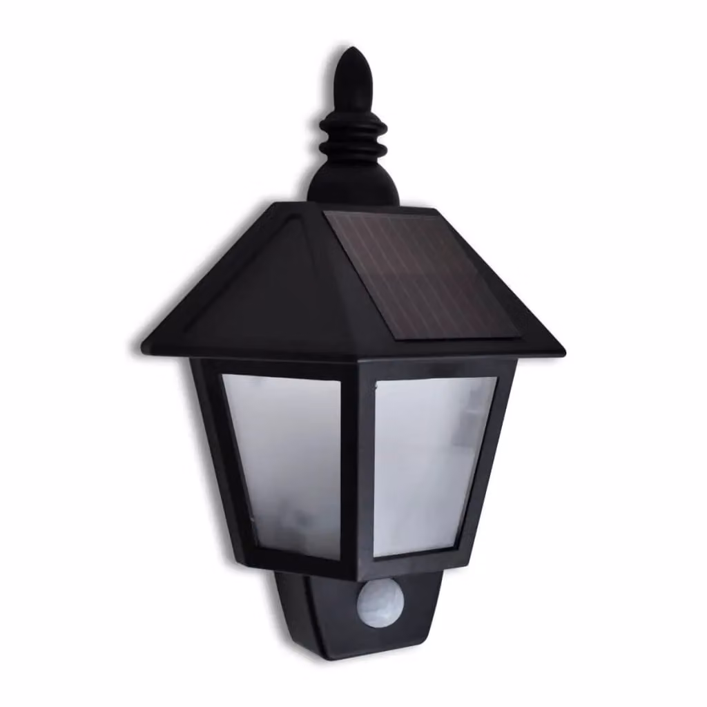 Berkfield Home Solar LED Wall Lamp with Motion and Dusk Sensor in Black – 2