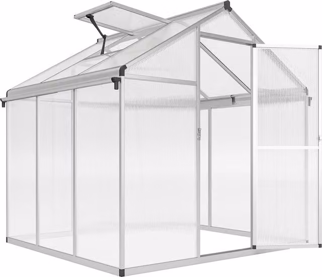 Outsunny Polycarbonate Walk-In Greenhouse with Aluminium Frame, Rain Gutters and Window