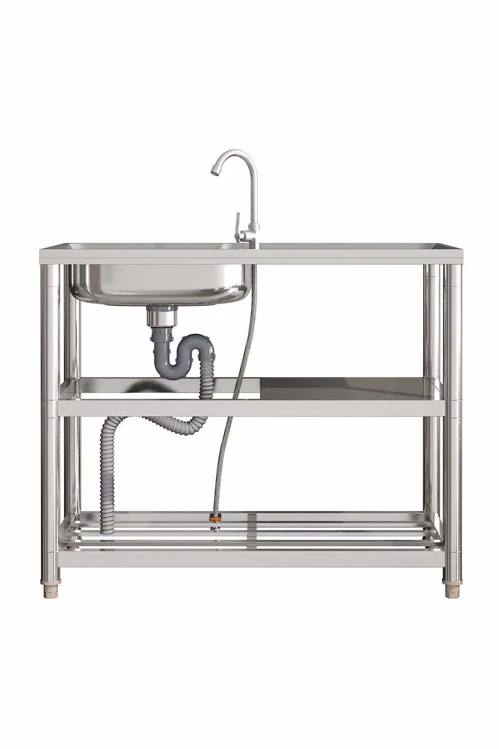 Living and Home One Compartment Stainless Steel Kitchen Sink with Shelves and Drainboard in Silver – 3