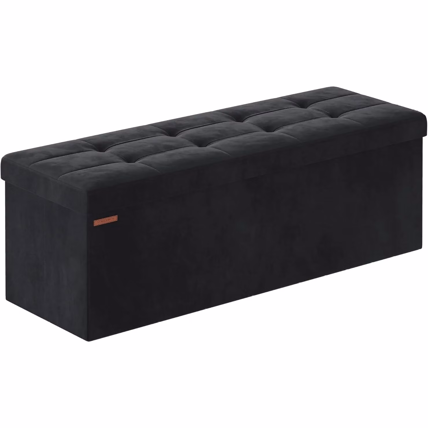 SONGMICS Extra Large Foldable Storage Ottoman Cube Heavy Duty Velvet Bench in Black – 5