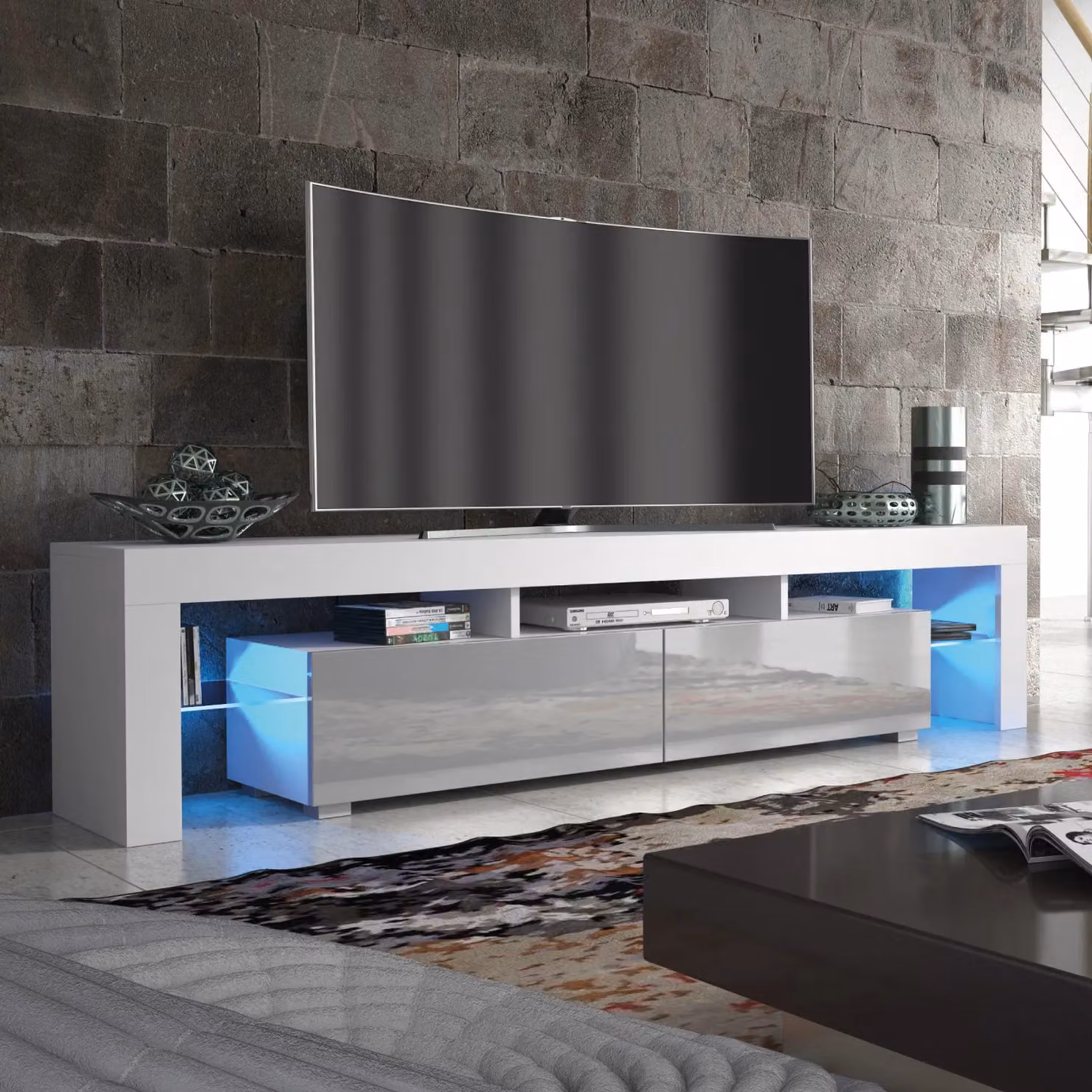 Creative Furniture Modern Glossy TV Unit and Sideboard Cabinet in Grey, W: 200 cm, D: 45 cm, H: 35 cm – 3
