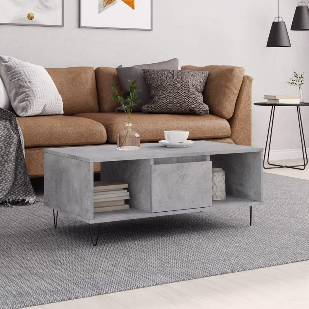 Berkfield Home Modern Rectangular Coffee Table in Concrete Grey, W/D/H: 90 x 50 x 36.5 cm – 2