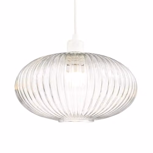Happy Homewares Modern Oval Ribbed Glass Pendant Lamp Shade in Transparent, W/D/H: 30 x 17 x 17 cm – 1
