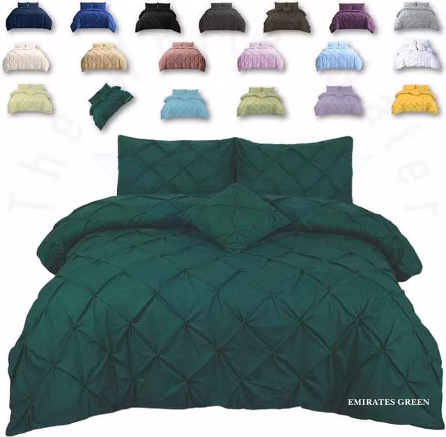 TheWhiteWater Limited Pintuck Duvet Cover and Pillowcase Set in Green, W/D/H: 200 x 200 cm