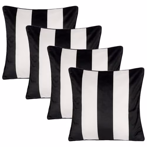 OHS 4 Pack Striped Matte Velvet Cushion Covers in Black and White, W/D/H: 45 x 45 x 45 cm – 1