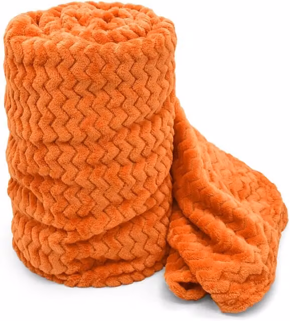 Velosso Orange Chevron Plush Throw Blanket, W: 150 cm, L: 200 cm – 1