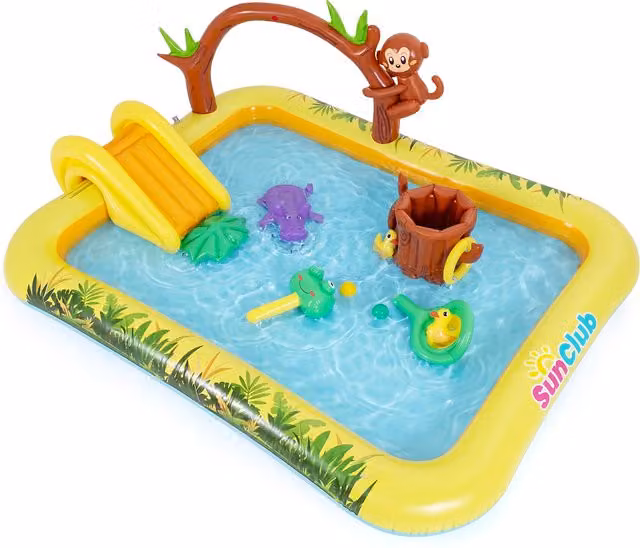 COSTWAY Inflatable Kids Animal Spray Pool with Slide in Blue and Multicolour
