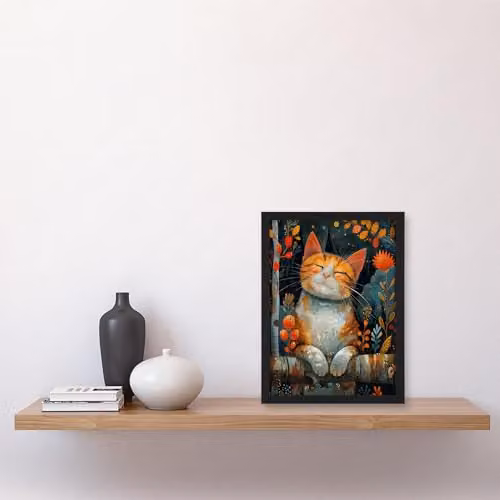 Artery8 Happy Ginger Tabby in Nature Framed Wall Art Print, Multicolour, W: 21.0 cm, H: 29.7 cm – 4