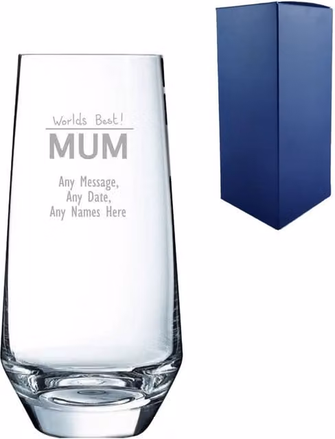 Uniqueful Personalised Lima Hiball Engraved Tumbler Glass for Mum, Clear, 1000ml