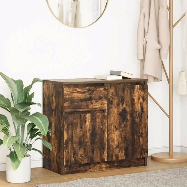 Berkfield Home Smoked Oak Sideboard with Drawer in Brown, W/D/H: 71 x 35 x 65 cm