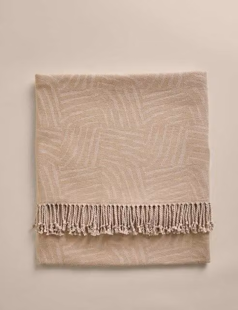 M&S Geometric Woven Cotton Rich Throw in Beige