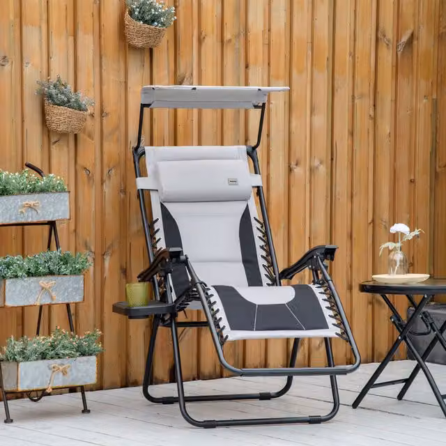OUTSUNNY Zero Gravity Folding Reclining Lounger Chair in Grey – 1