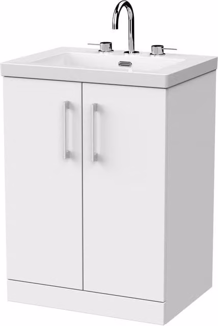 Balterley Pershall 2 Door Freestanding Vanity Unit and 3TH Fireclay Basin, Matt White, Width: 60 cm