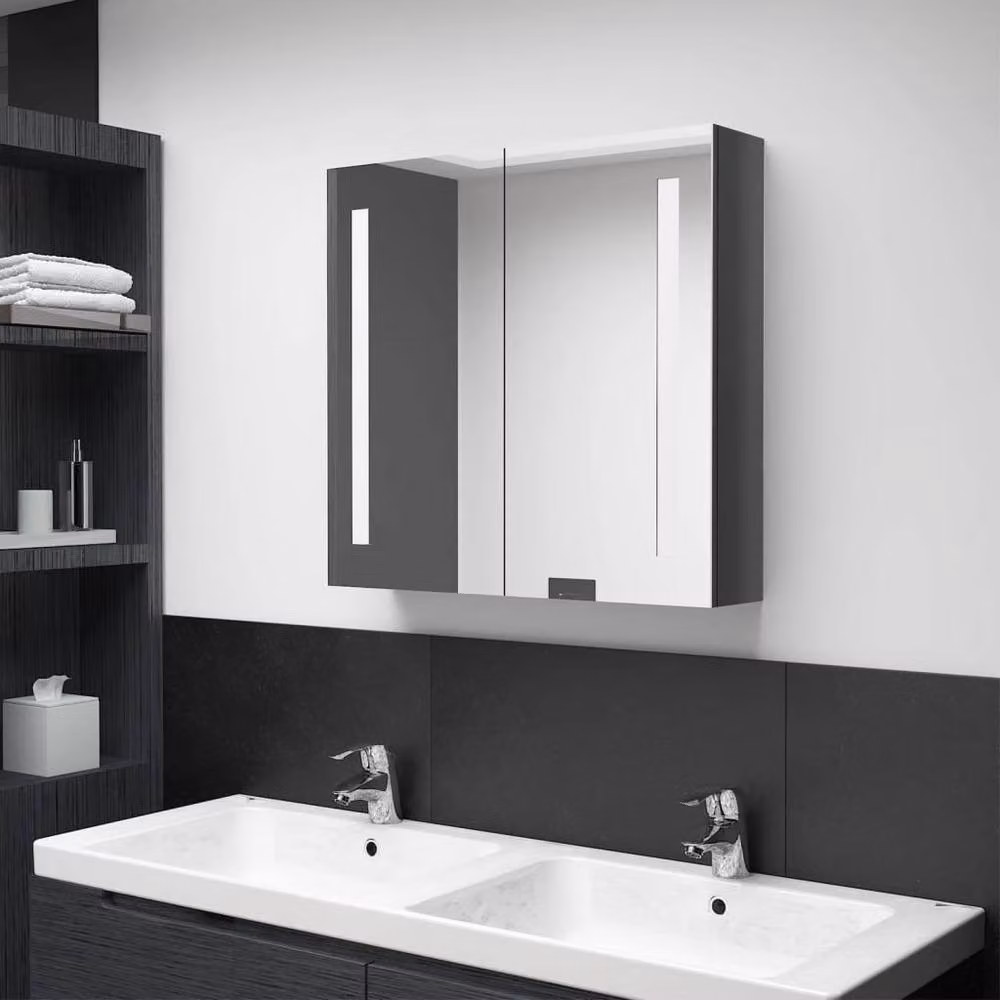 Berkfield Home LED Bathroom Mirror Cabinet in Glossy Grey, W/D/H: 62 x 14 x 60 cm – 2