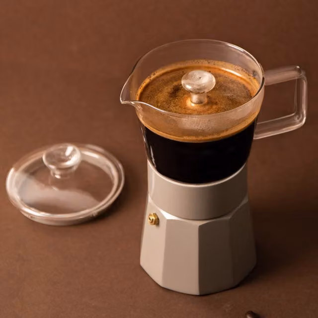 La Cafetire Glass Espresso Maker in Cream and Beige