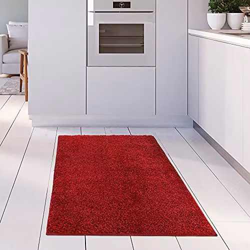 THE RUGS Red Plain Shaggy High Pile Rug for Living Room and Bedroom, W/D/H: 110 x 60 x 3 cm – 2