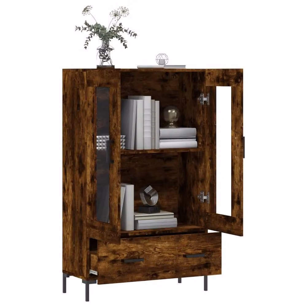 Berkfield Home Highboard in Smoked Oak Brown with Glass Doors, W/D/H: 69.5 x 31 x 115 cm – 4