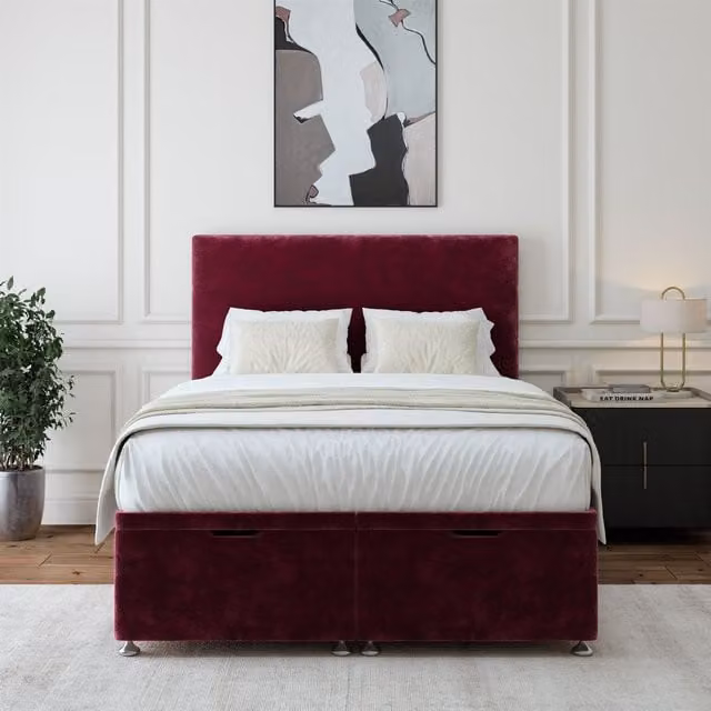 Bedmaster Purple Velvet Ottoman Divan Base and Plain Headboard, W/D/H: 120 x 200 cm – 1