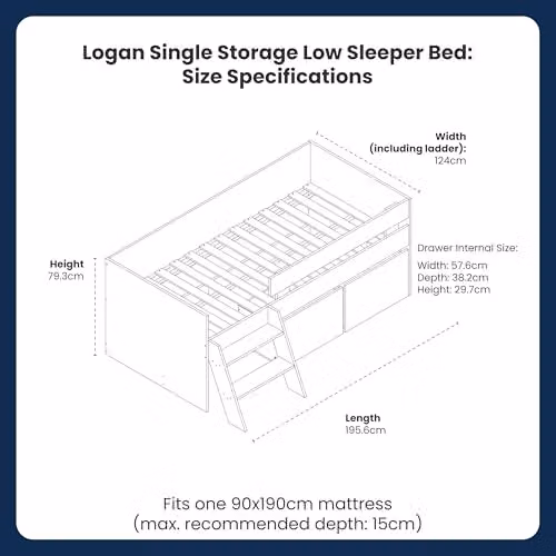 Flair Furnishings Logan Kids Single Low Sleeper Bed with Storage Drawers, Pink – 2