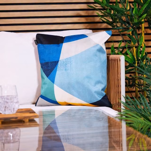 ICON Abstract Waterproof Indoor and Outdoor Square Cushion, Yellow and Blue, W/D/H: 43 x 43 x 43 cm – 1