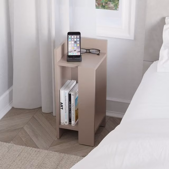 Decortie Elos Modern Narrow Left Module Bedside Table in Grey, W: 25 cm, H: 60 cm, D: 27 cm