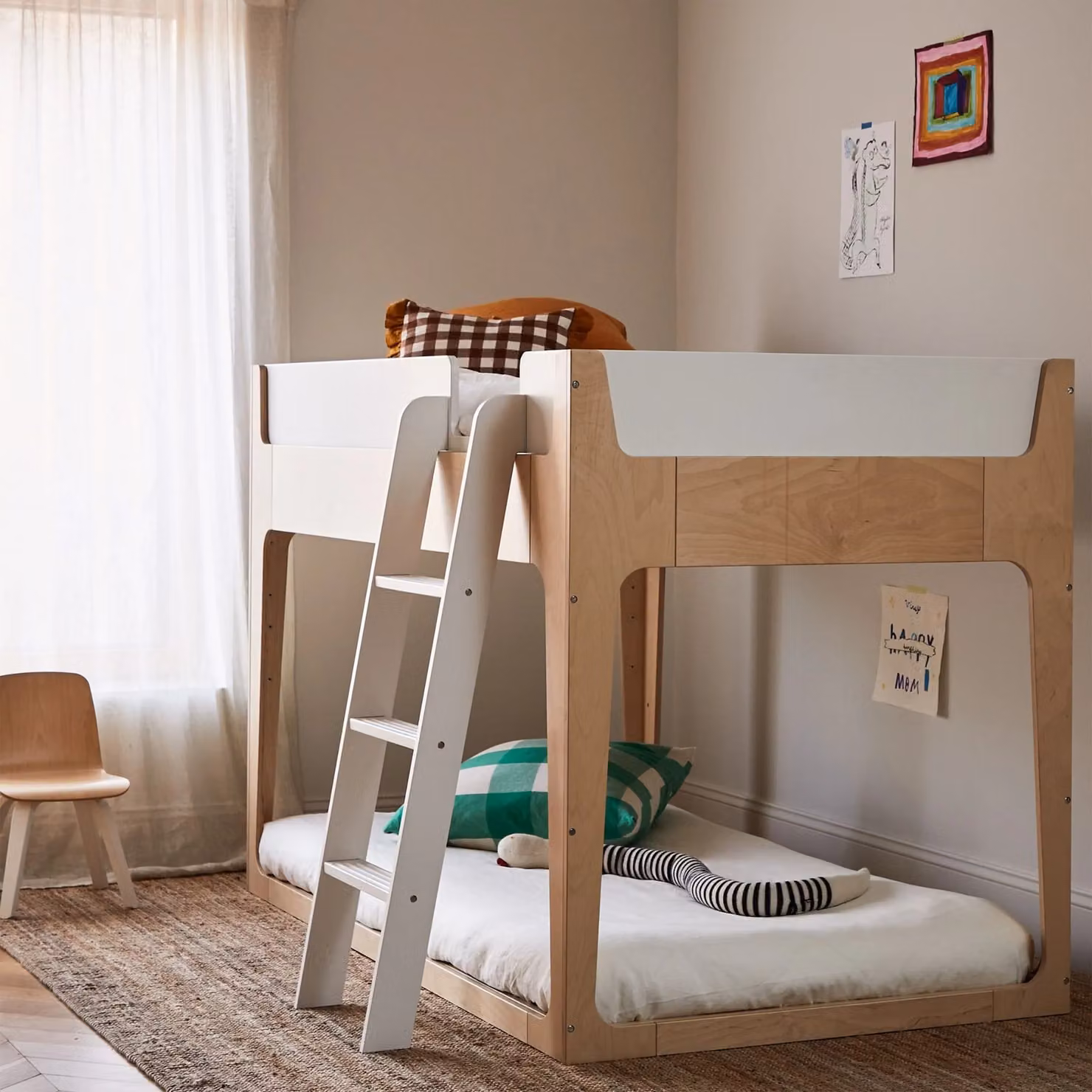 Oeuf NYC Perch Nest Single Childrens Bed in White and Birch, W/D/H: 200 x 90 x 128 cm – 3