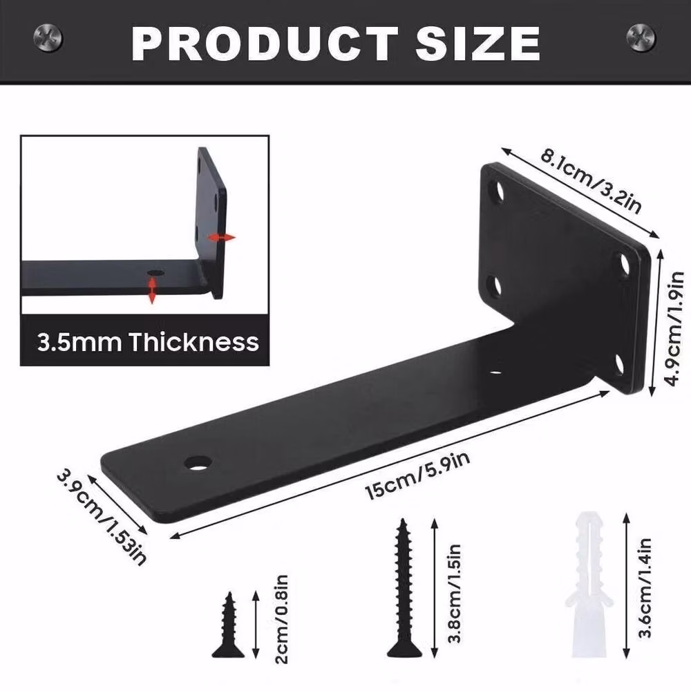 SPETLEK Matt Black Steel Concealed Floating Shelf Supports, 6 Pieces, 15 cm – 2